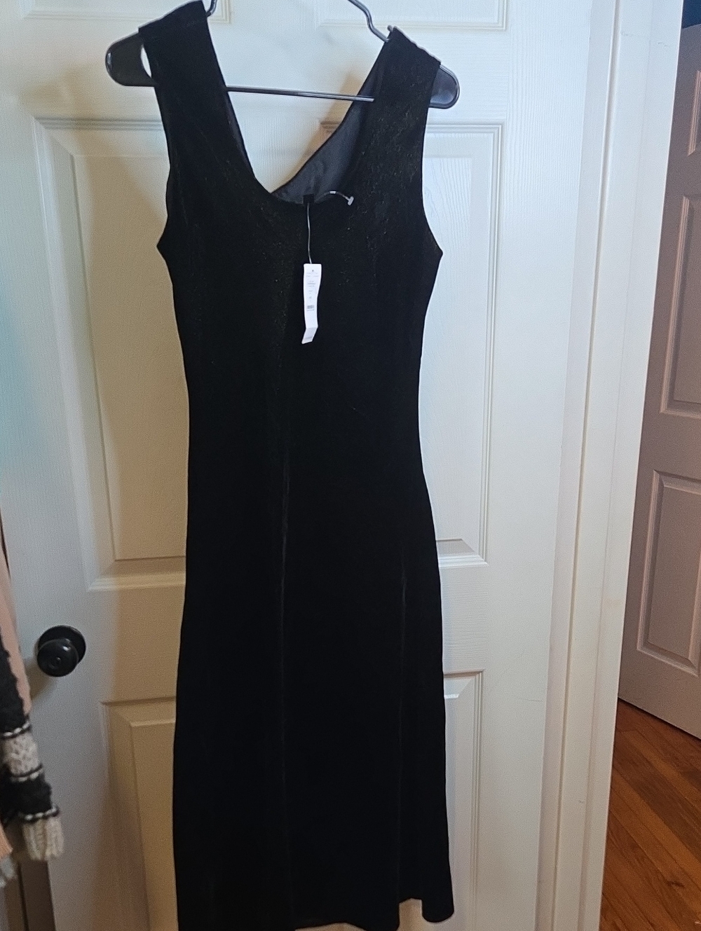 White House Black Market Black Velvet Maxi Dress With Gold Shimmer